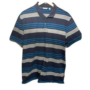 Calvin Klein Polo Short Sleeve 100% Cotton Shirt Blue Gray Striped Men’s Sz XL
